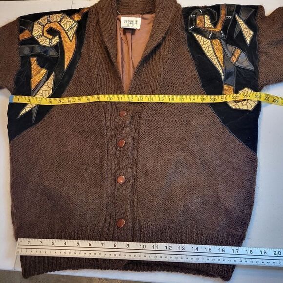 Cervelle 80s Brown Mohair Eclectic Grandpa Grandmacore Sweater Cardigan Medium - Picture 10 of 12